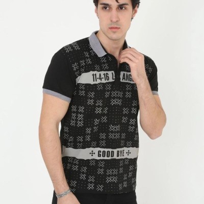 Erkek Polo Yaka tişört Slim Fit Baskılı Kısa kol T-Shirt - Siyah